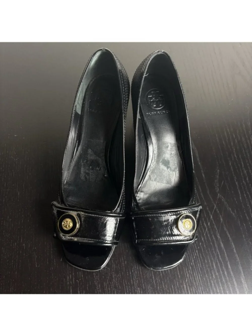 TORY BURCH Womens Size 9.5M Classic Black Open Toe Patent Leather Heels